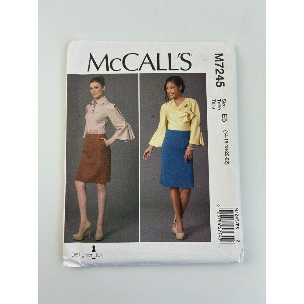 Dress Pleated Sleeve Front Drape Yoke Collar Uncut Pattern M7245 Plus Size 14-22
